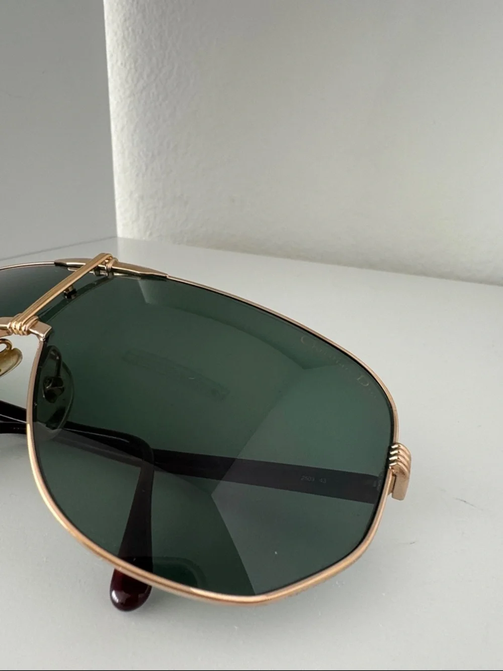 Christian Dior Shield Sunglasses Green Lens Gold Frame 2503 Vintage Style